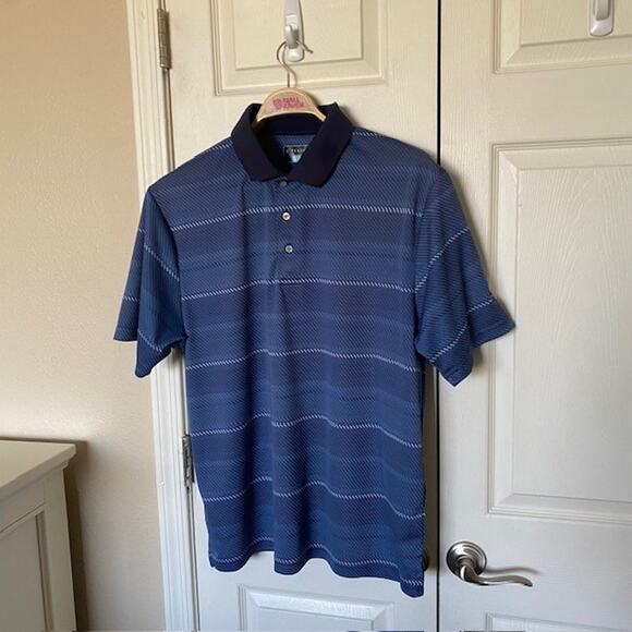 PGA‎ Tour Polo Shirt Blue Striped Short Sleeve Stretch Athletic Men's XL - Picture 1 of 7